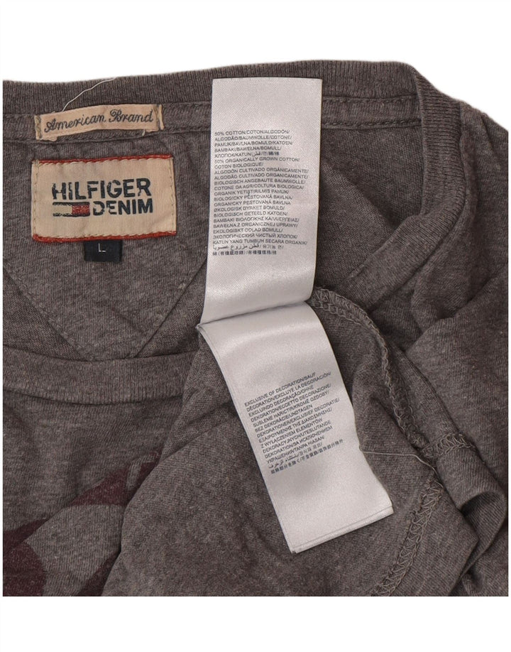 TOMMY HILFIGER Top grafic pentru bărbați cu mânecă lungă, mare, gri bumbac
