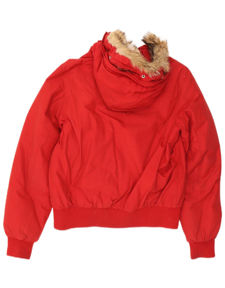 Jachetă căptușită cu glugă Woolrich pentru băieți 13-14 ani, bumbac roșu