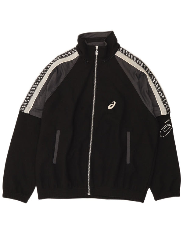 Jachetă de top pentru trening grafic Asics pentru bărbați, mare, negru, bloc de culoare