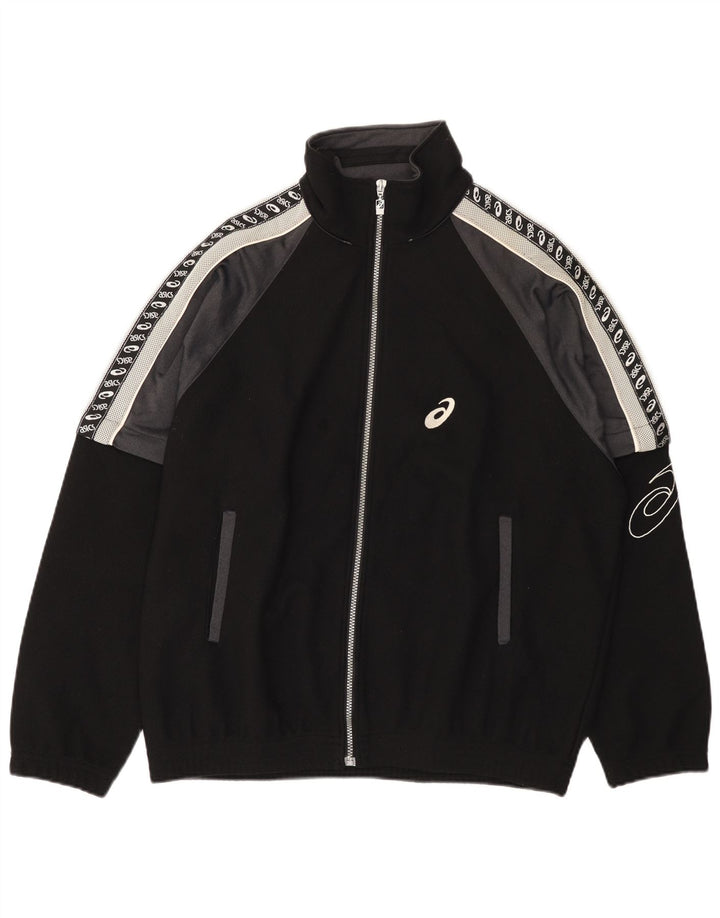 Jachetă de top pentru trening grafic Asics pentru bărbați, mare, negru, bloc de culoare