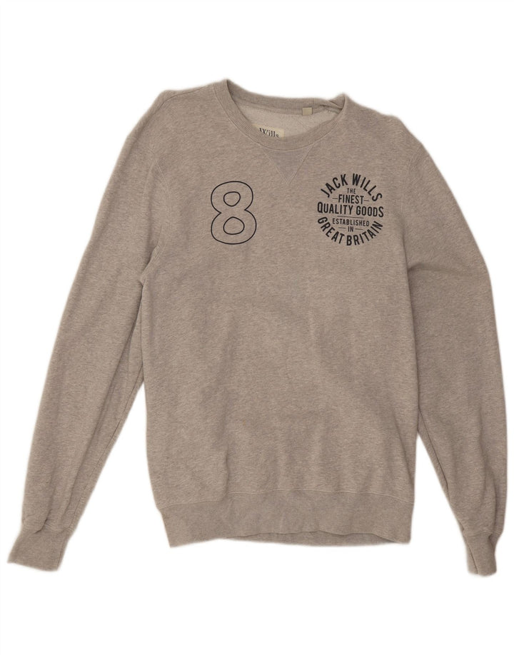 Pulover cu grafic pentru bărbați Jack Wills, bumbac cu pete, gri mediu
