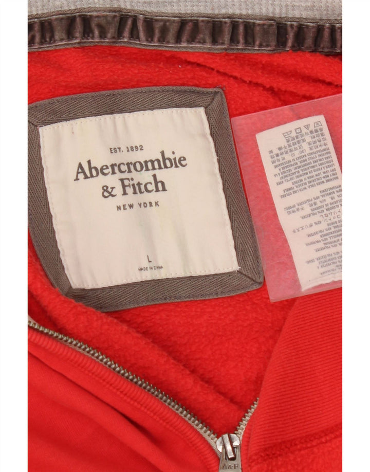 ABERCROMBIE & FITCH Pulover cu capota cu fermoar cu grafic pentru femei UK 16 Large Red