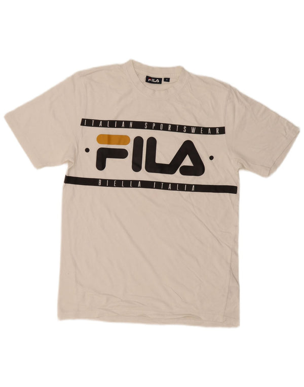 Fila Mens Graphic T-Shirt Top Small White Cotton