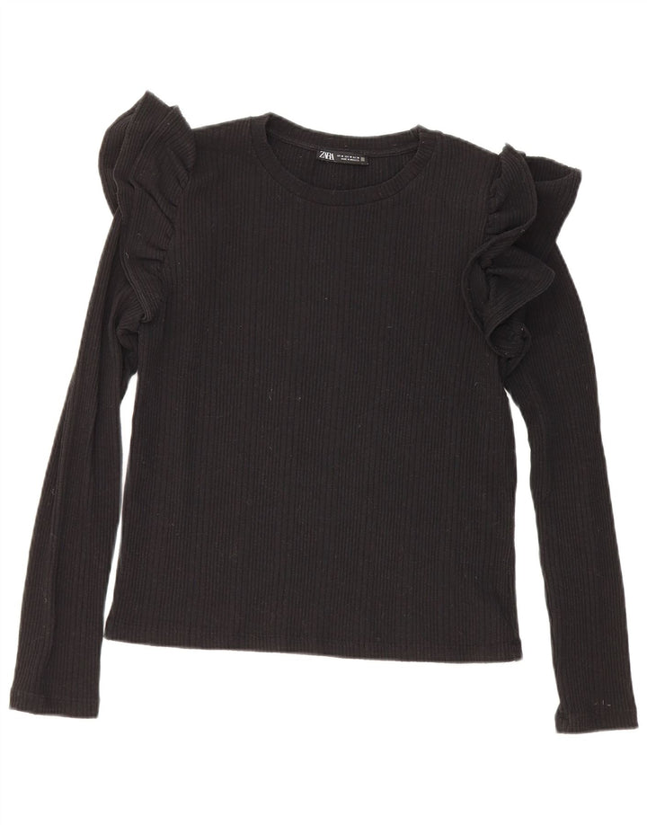 Crop Top pentru femei Zara cu mânecă lungă UK 12 Medium Negru