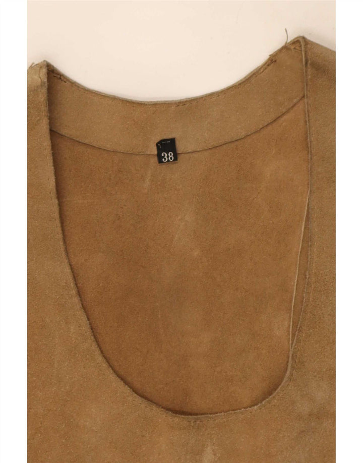 Rochie vintage pentru femeie din piele intoarsa, maro mediu, EU 38