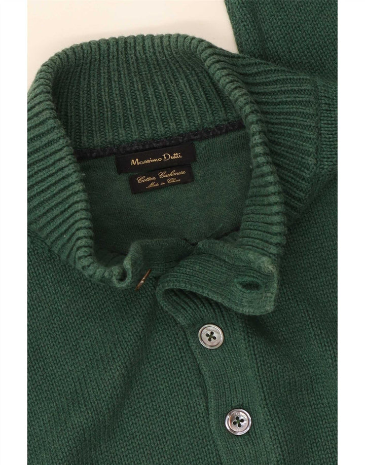 Massimo Dutti Pulover pentru bărbați cu gât cu nasturi, bumbac verde mediu