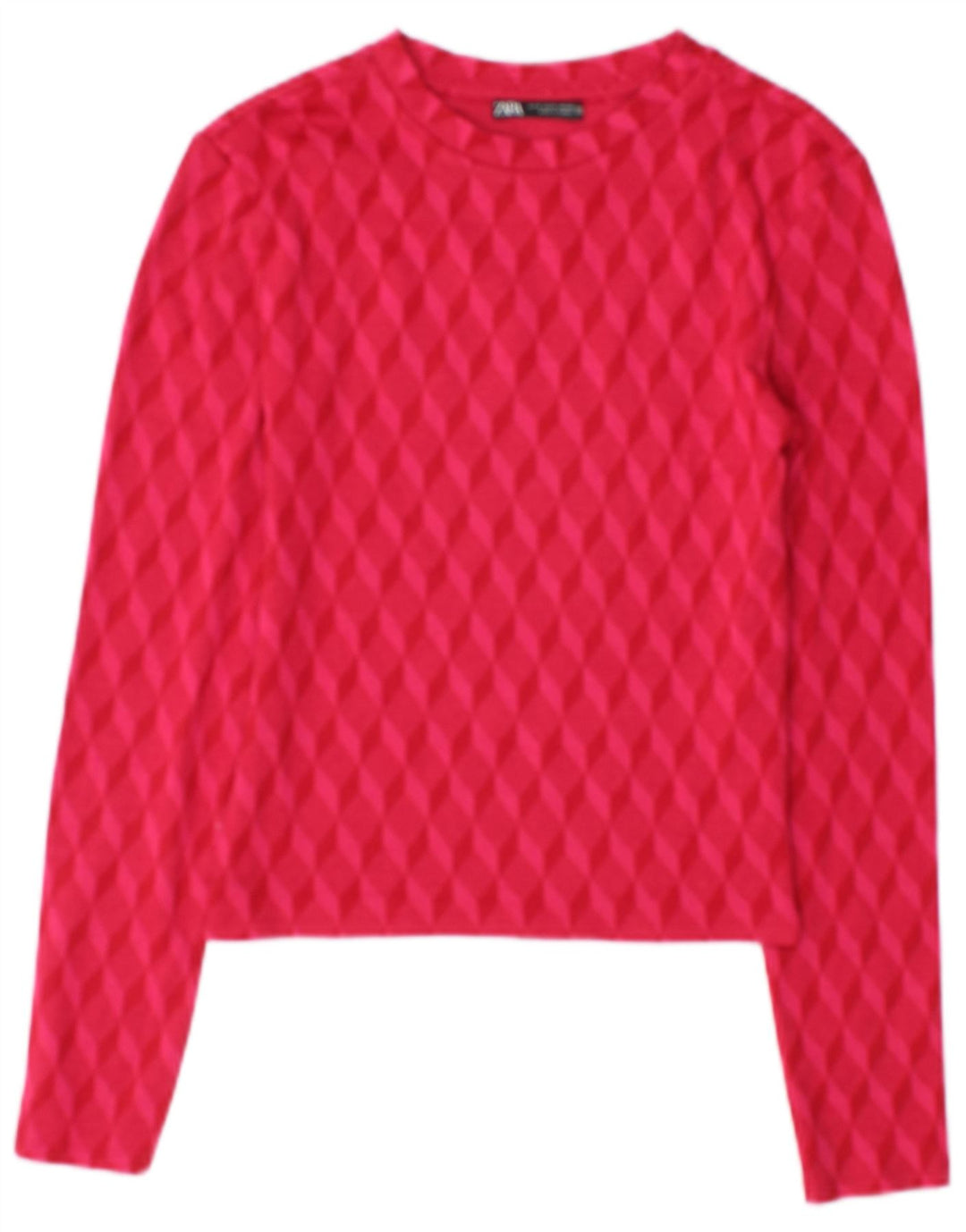Top Crop pentru femei Zara cu mânecă lungă UK 10, poliester geometric geometric roz mic