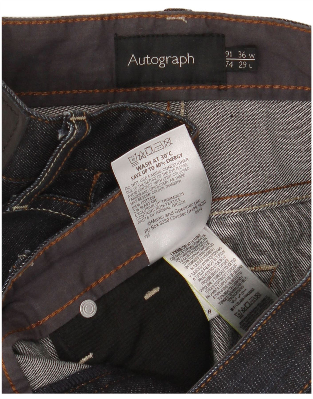 Blugi drepti pentru bărbați Marks & Spencer Autograph W36 L29 bumbac bleumarin