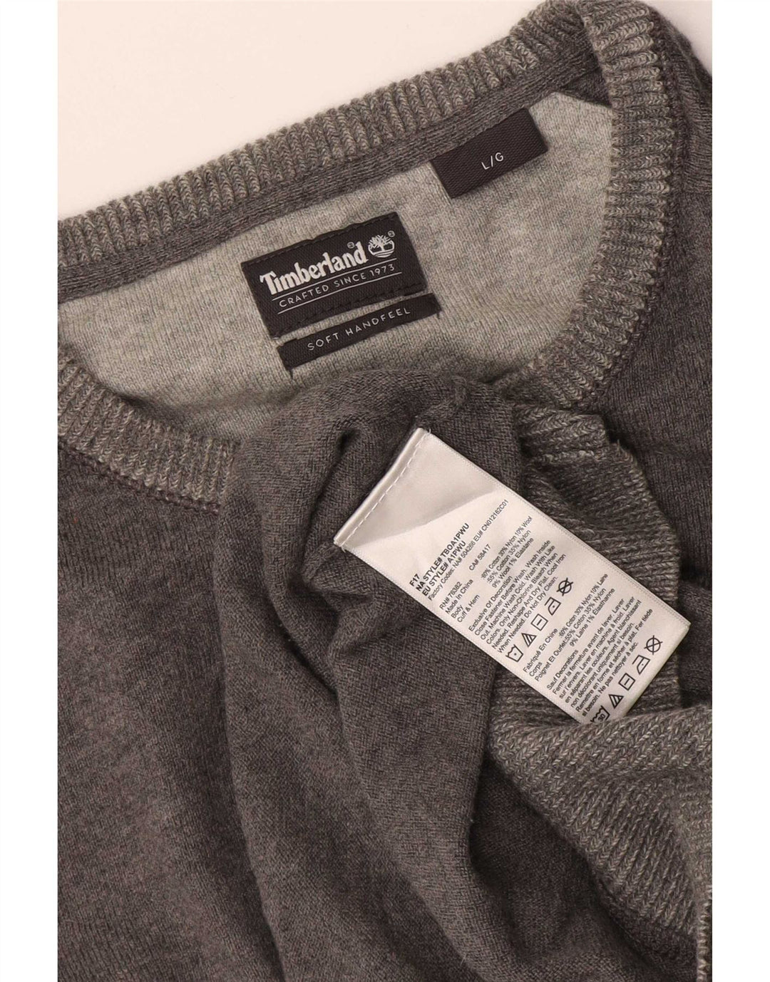Pulover pentru bărbați Timberland cu gât roșu, bumbac mare, gri