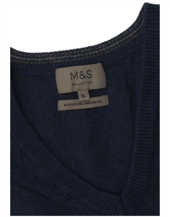 Pulover pentru bărbați Marks & Spencer, cu decolteu în V, XL, lână albastră