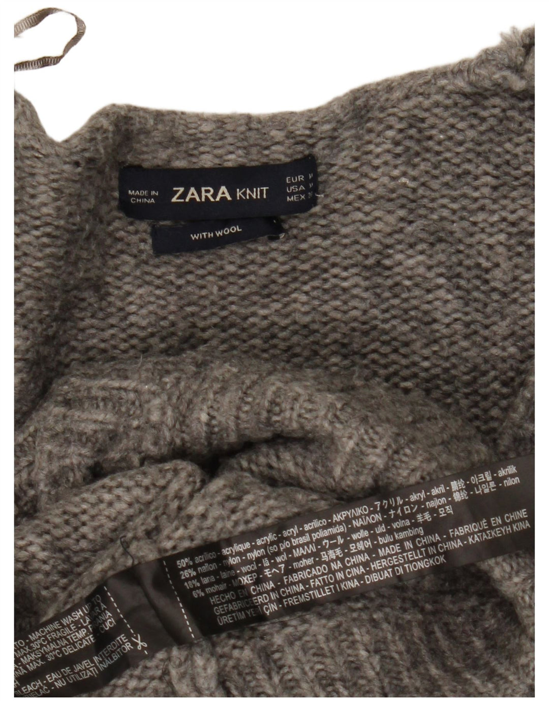Pulover cardigan pentru femei Zara UK 14 Medium Gri Pete Acrilic