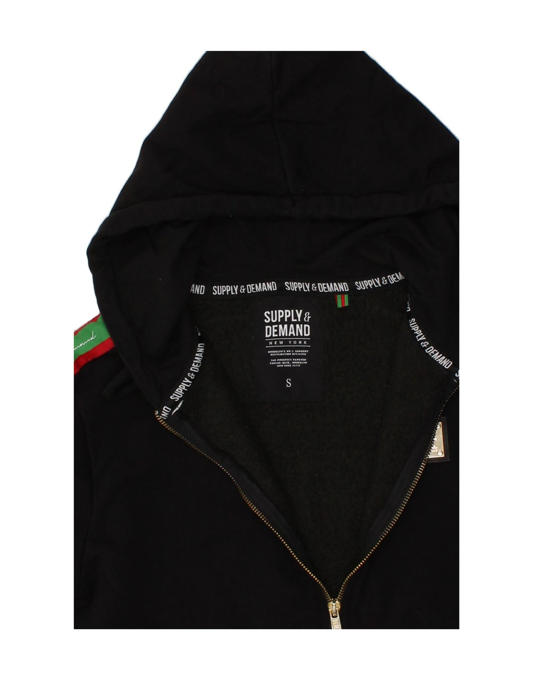 SUPPLY & DEMAND Mens Graphic Zip Hoodie Sweater Small Black Colourblock Vintage Supply & Demand and Second-Hand Supply & Demand from Messina Hembry 