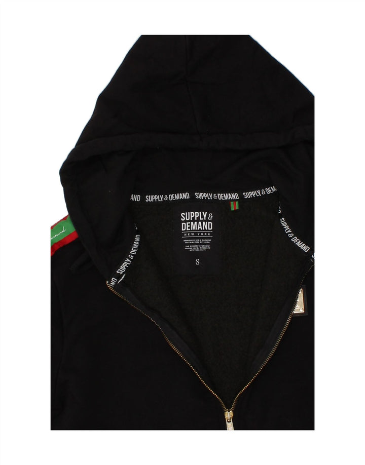 SUPPLY & DEMAND Mens Graphic Zip Hoodie Sweater Small Black Colourblock Vintage Supply & Demand and Second-Hand Supply & Demand from Messina Hembry 
