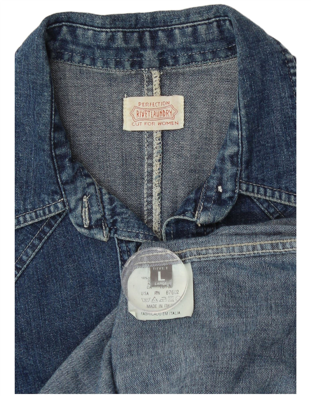 Cămașă de denim vintage pentru femei UK 16 mare, albastru, bumbac