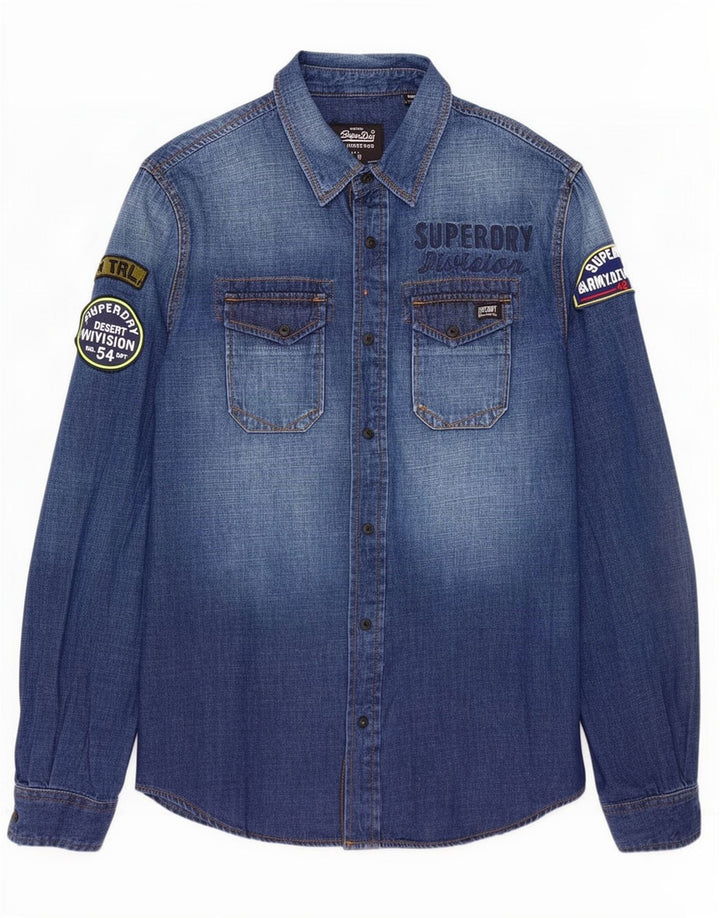 Cămașă de blugi pentru bărbați Superdry, bumbac albastru mic