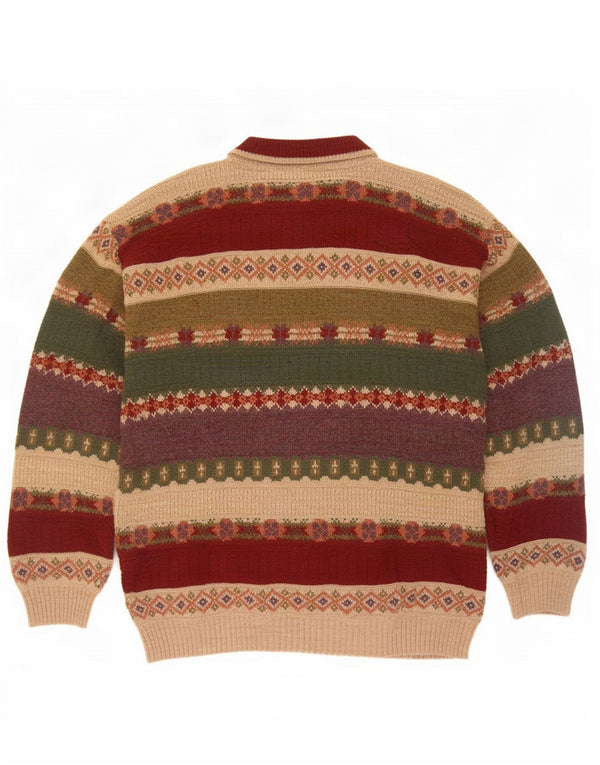 Pulover vintage pentru bărbați cu gât roșu IT 50 Medium Multicolor Fair Isle