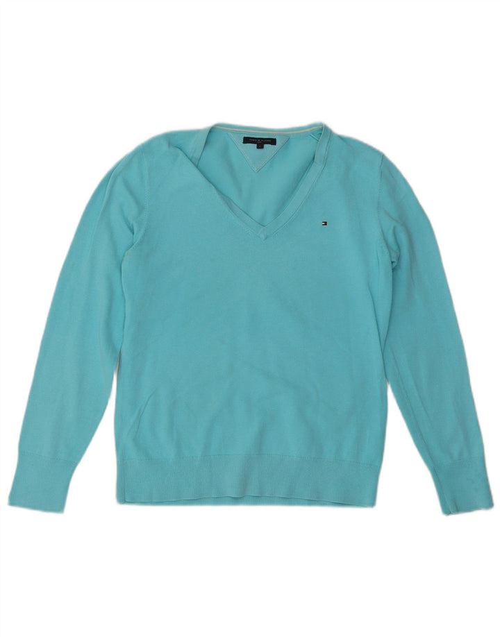 TOMMY HILFIGER Pulover cu decolteu în V pentru femei UK 14, mare, albastru, bumbac
