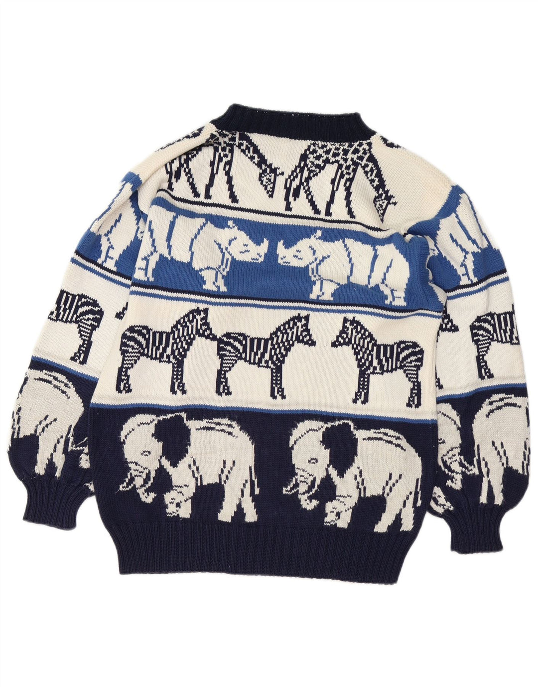 Pulover VINTAGE pentru femei cu decolteu rotund Marea Britanie 18 XL bleumarin cu imprimeu animal