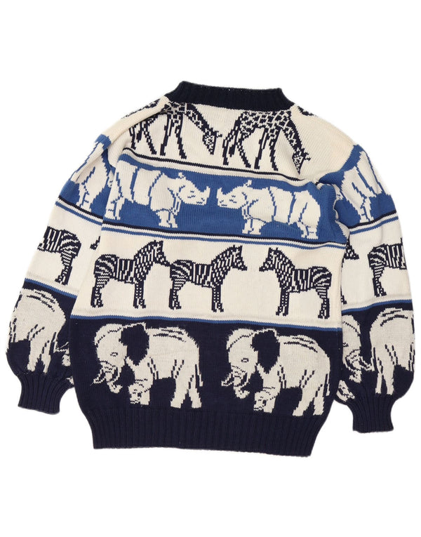 Pulover VINTAGE pentru femei cu decolteu rotund Marea Britanie 18 XL bleumarin cu imprimeu animal