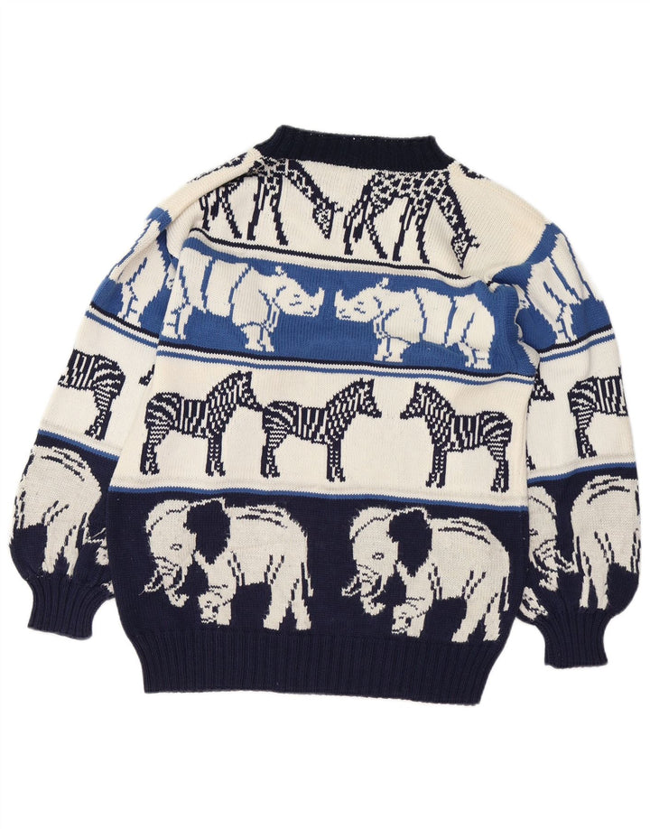 Pulover VINTAGE pentru femei cu decolteu rotund Marea Britanie 18 XL bleumarin cu imprimeu animal