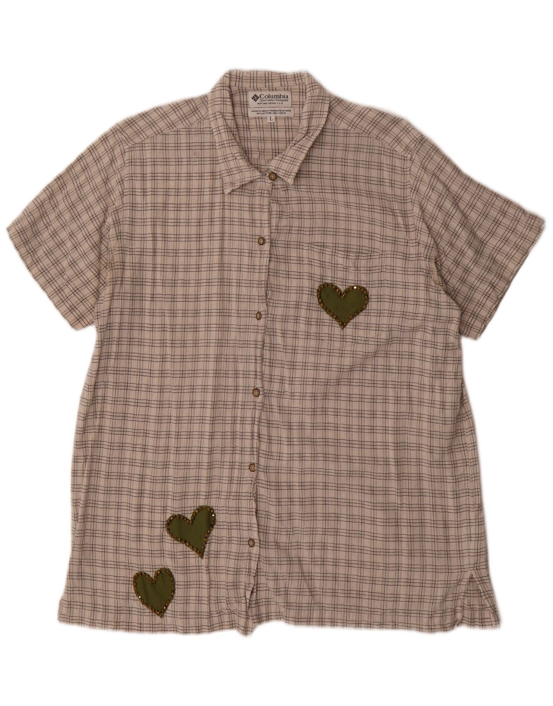 Cămașă cu mânecă scurtă pentru femei COLUMBIA UK 16, mare, gri din bumbac, cu carouri