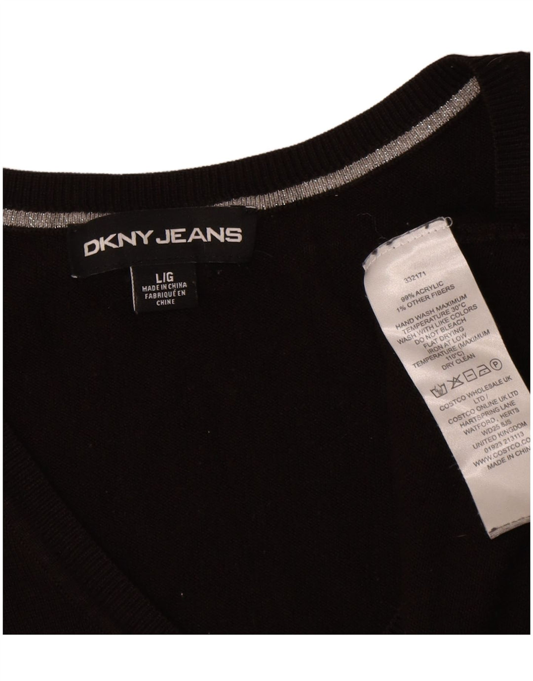 Dkny Pulover oversized cu decolteu în V cu grafic pentru femei UK 16 Large Black