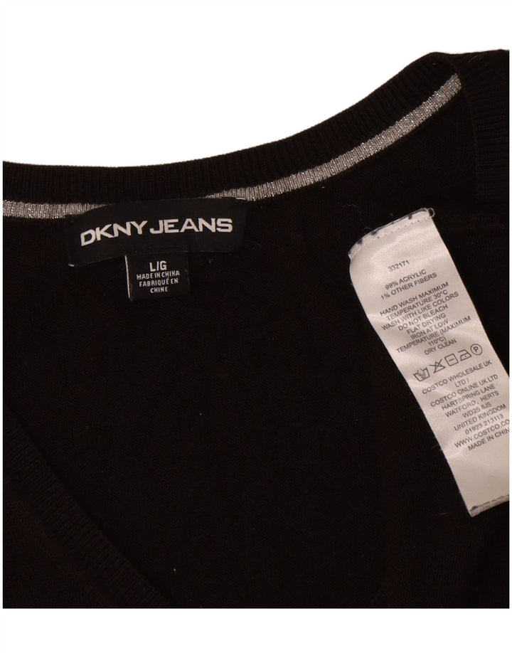 Dkny Pulover oversized cu decolteu în V cu grafic pentru femei UK 16 Large Black