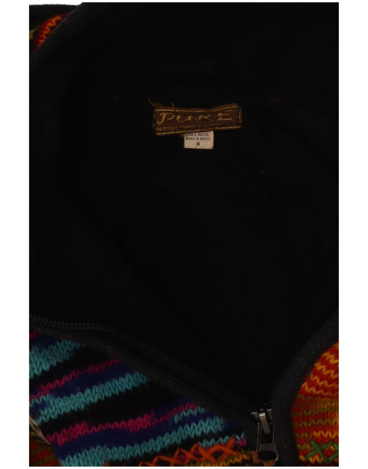 VINTAGE Pulover cardigan cu glugă pentru femei UK 12 Medium, multicolore, cu dungi