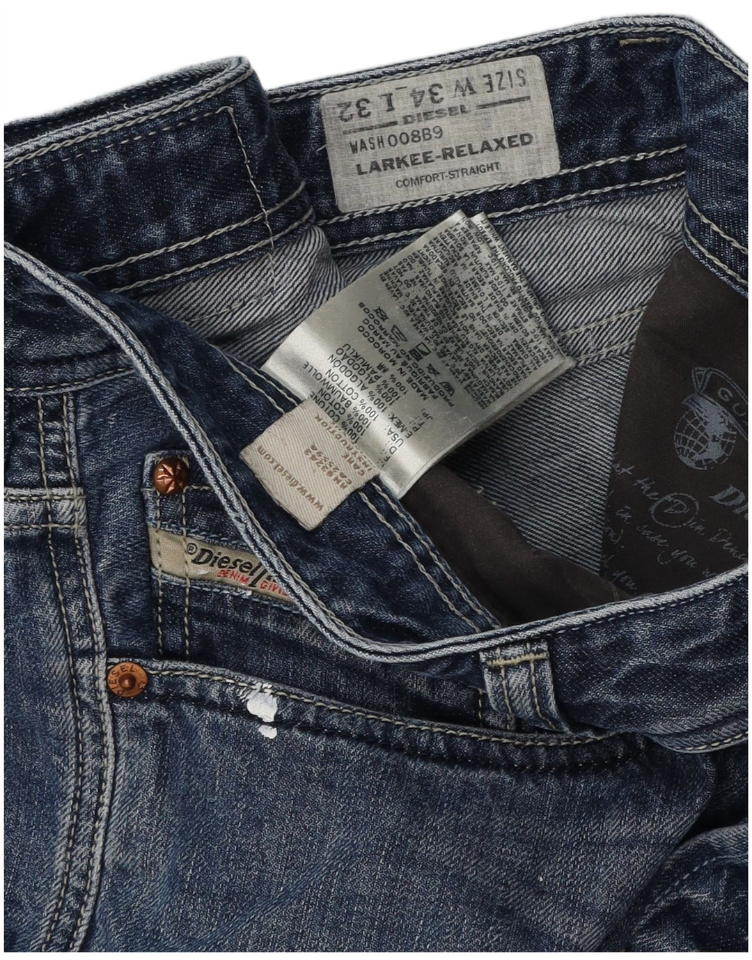 Diesel pentru bărbați Larkee-Relaxed blugi distressed drepte W34 L32 albastru