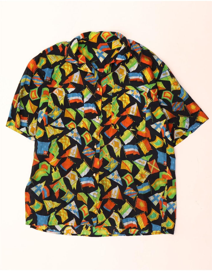 Bluză de cămașă cu model abstract pentru femei vintage UK 16 mare, multicoloră