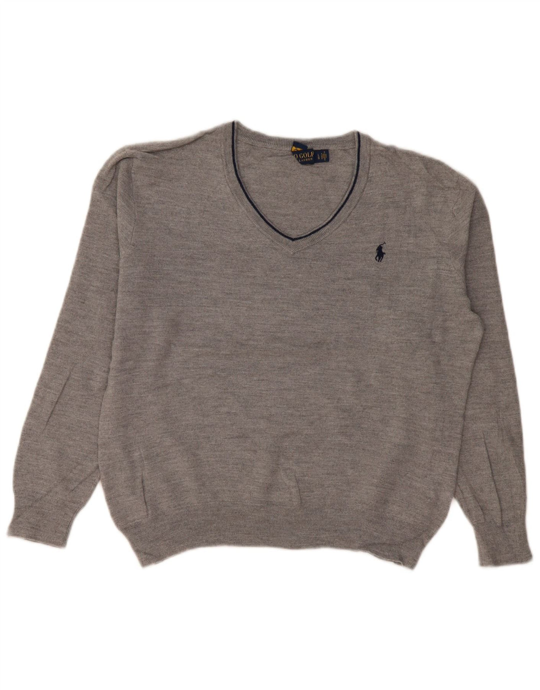 Pulover cu decolteu în V Polo Ralph Lauren pentru femei UK 16 Lână mare gri