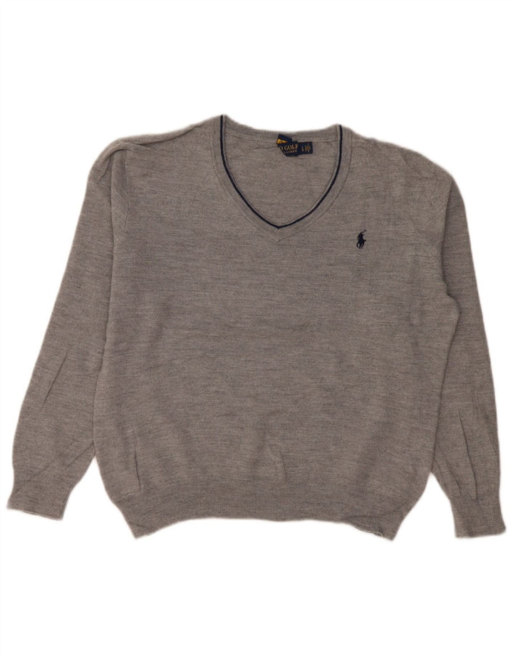 Pulover cu decolteu în V Polo Ralph Lauren pentru femei UK 16 Lână mare gri