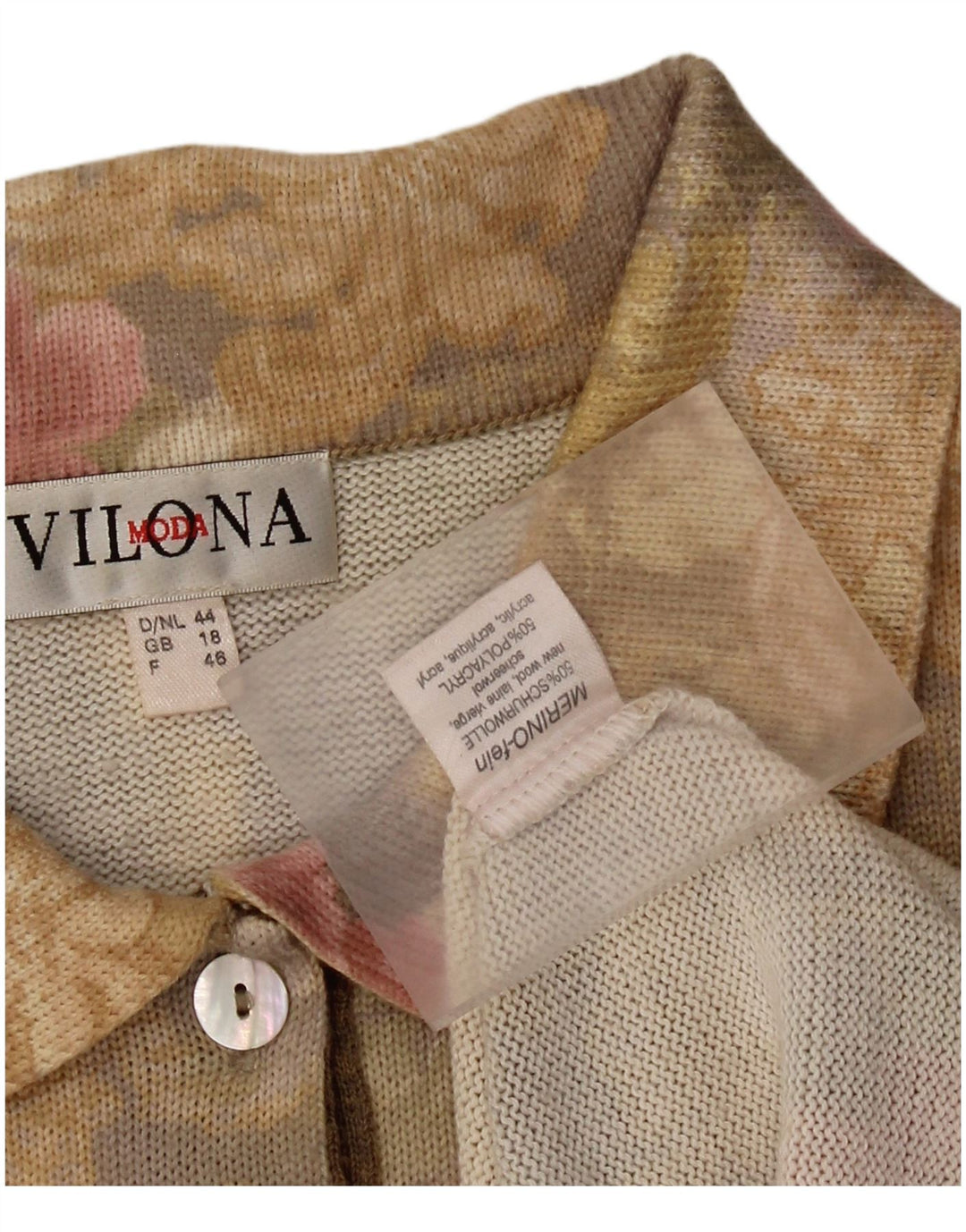 VILONA MODA Pulover cu gât polo pentru femei UK 18 XL Lână florală galbenă