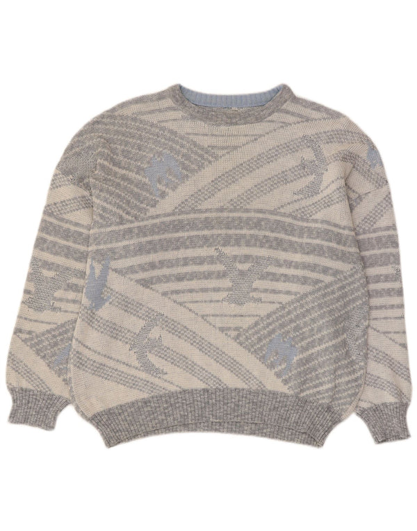 Pulover vintage pentru bărbați cu gât roșu IT 50 Medium Gri Geometric