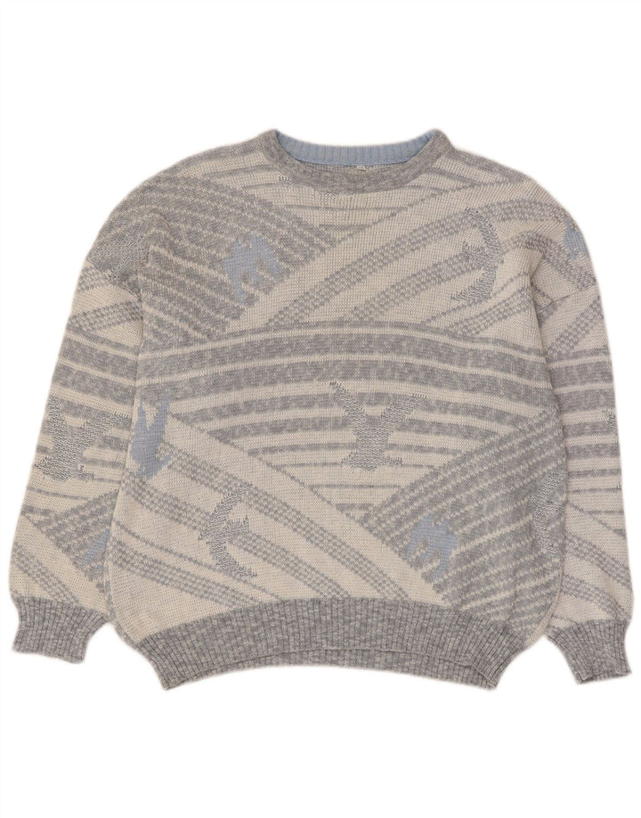 Pulover vintage pentru bărbați cu gât roșu IT 50 Medium Gri Geometric