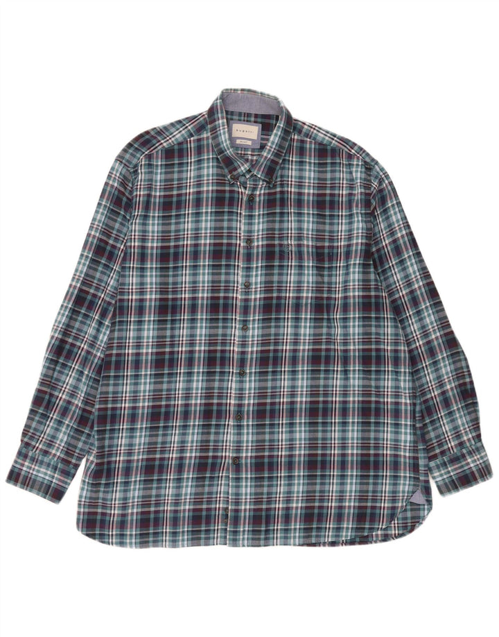Cămașă de flanel pentru bărbați Bugatti Mărimea 45/46 2XL Bumbac cu check albastru