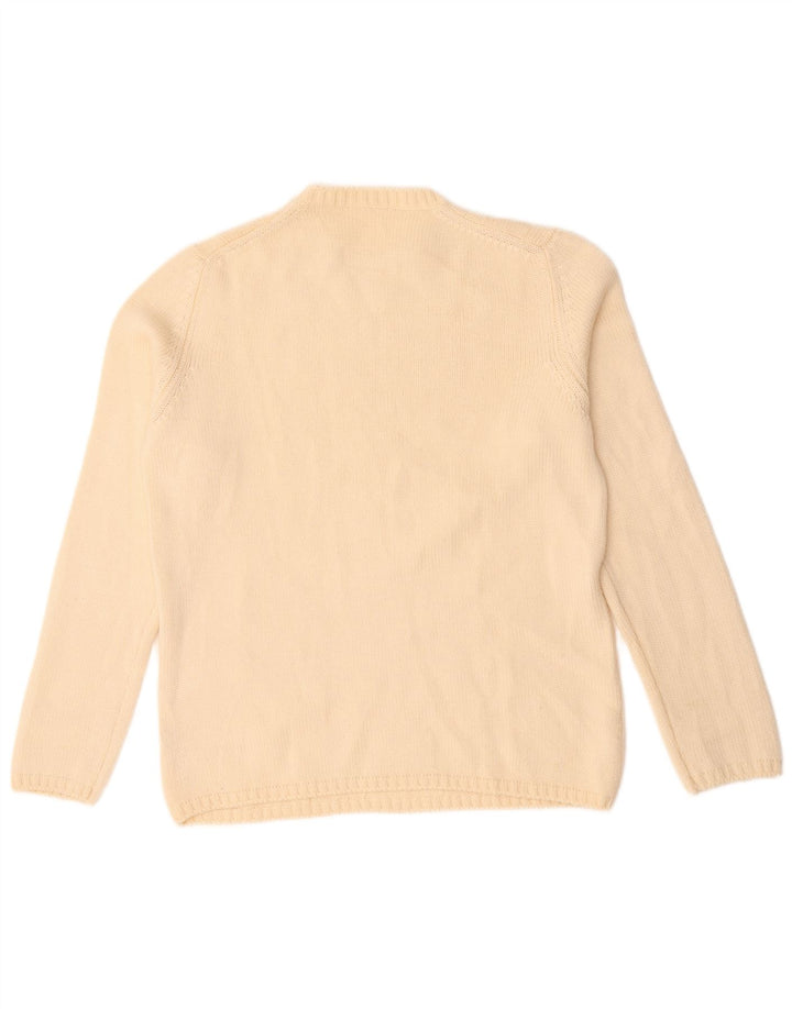 Pulover Vintage pentru damă cu gât roșu IT 44 Lână merinos alb cadru mediu