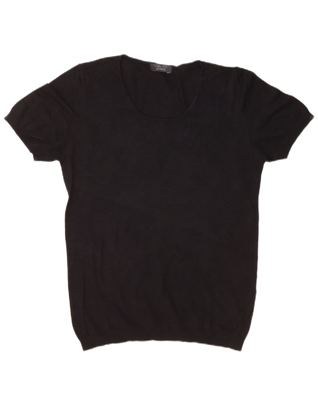 Pulover ZARA pentru bărbați, cu mânecă scurtă, cu gât de barcă, negru mediu