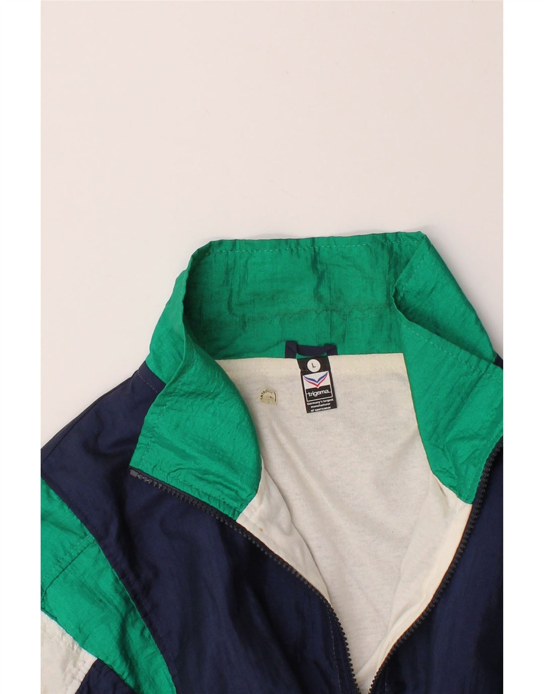 TRIGEMA Mens Tracksuit Top Jacket Large Navy Blue Colourblock Polyester Vintage Trigema and Second-Hand Trigema from Messina Hembry 