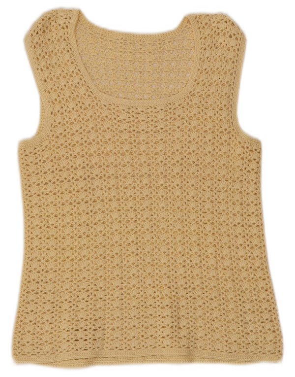 Vintage Crop Crochet Vest Tank Top UK 6 XS Galben