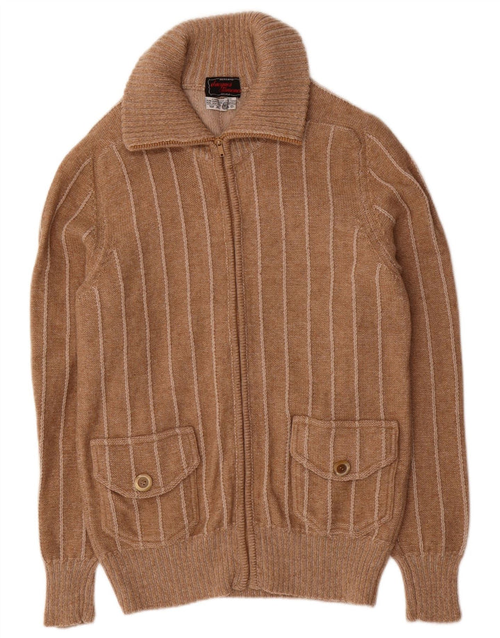 Cardigan Vintage pentru bărbați din lână cu dungi maro mici