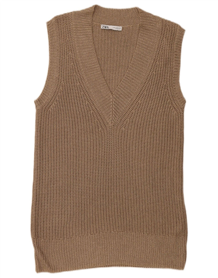 Vestă cu paragate Zara pentru femei UK 14 Poliester maro mediu