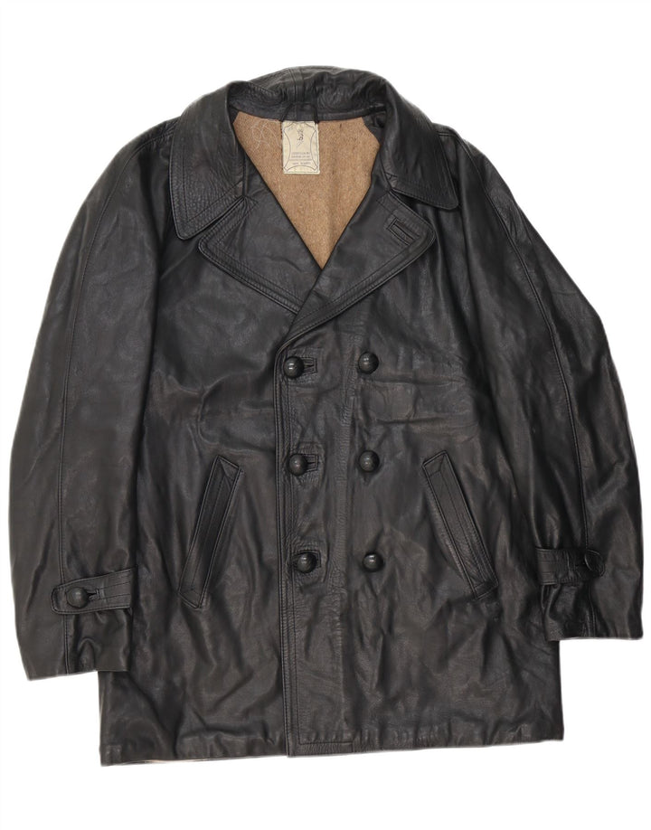 Jachetă de piele vintage pentru bărbați UK 38 Medium Black Leather
