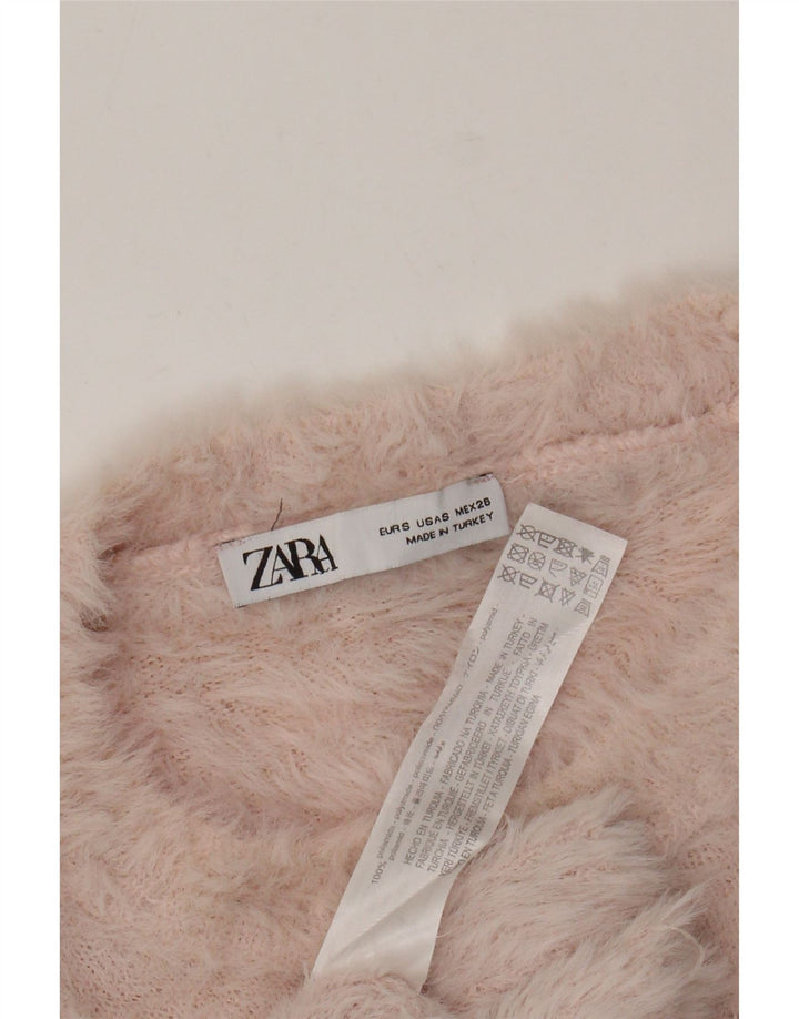 Pulover de damă ZARA Crop Crew Gate UK 10 Poliamidă roz mic