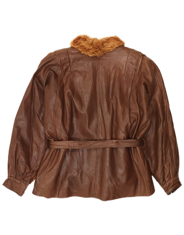 Jachetă de piele vintage pentru femei UK 18 XL blană de iepure maro
