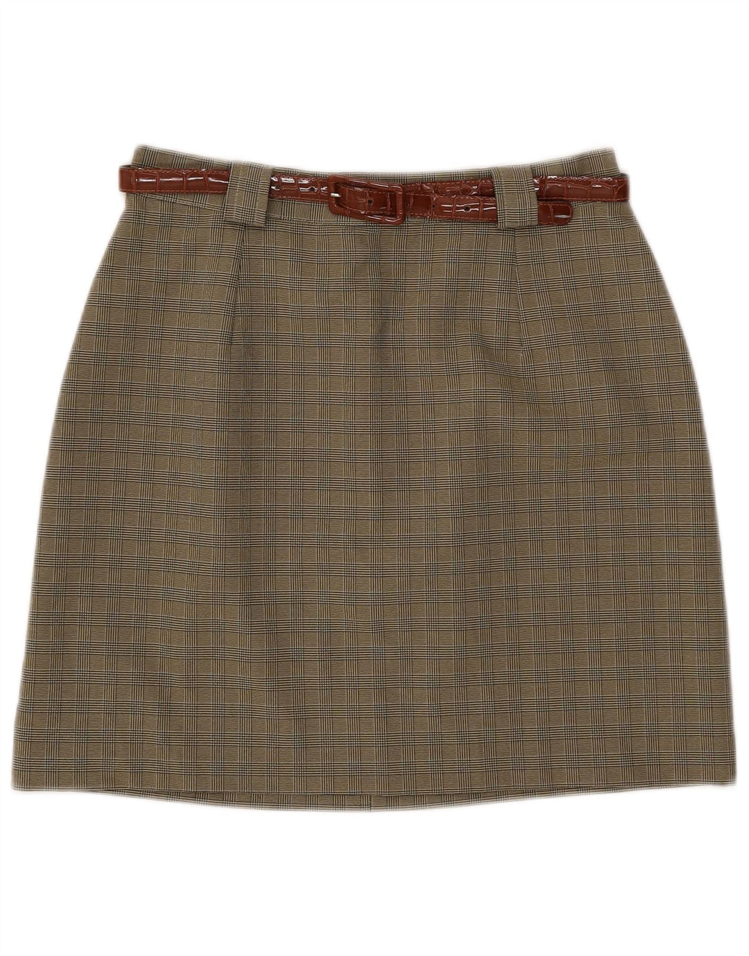 Fusta în formă de A pentru femei Vintage IT 46 Large W28 Kaki Check Poliester