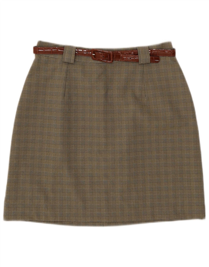 Fusta în formă de A pentru femei Vintage IT 46 Large W28 Kaki Check Poliester