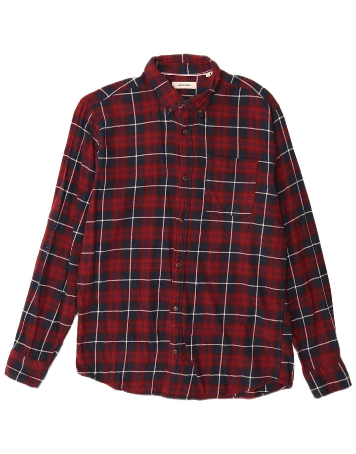 Cămașă de flanel pentru bărbați JACK & JONES, bumbac cu carouri burgundă