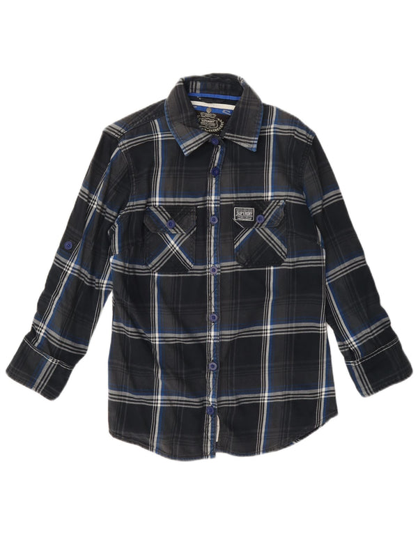 Cămașă de flanel pentru femei Superdry UK 14, bumbac carouri bleumarin mediu