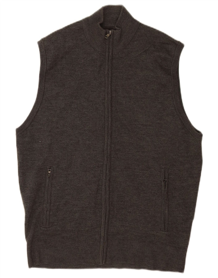 Pulover cardigan fără mâneci pentru bărbați Marks & Spencer, lână merinos, gri mediu